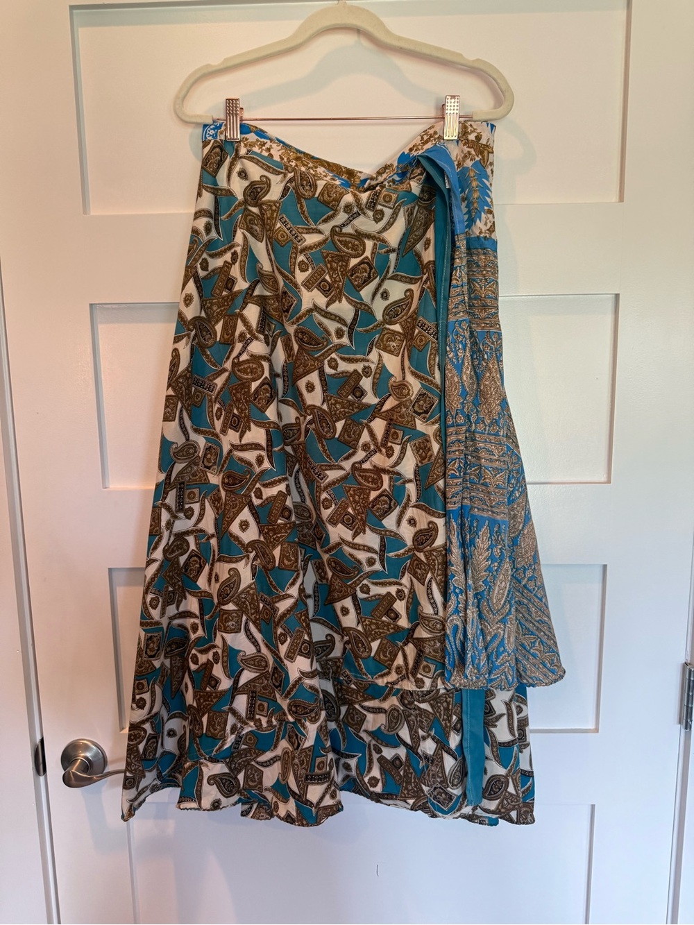 Bohemian Wrap Skirt in Teal, Brown & White